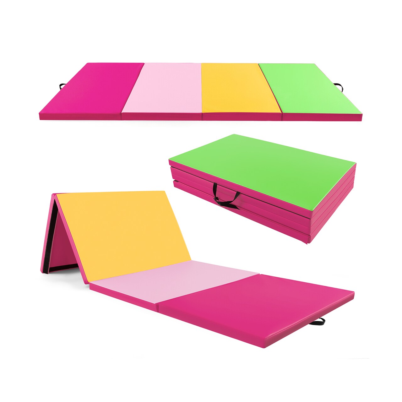 2 Inch Thick Folding Exercise Mat 120 x 48 Gym Mat EPE Foam Padding PU Leather Surface with Carry Handles Hook Loop Connection for Training Use
